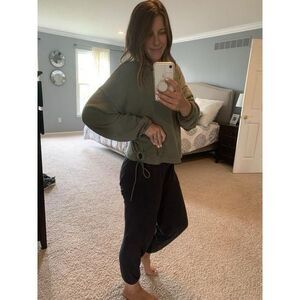Aerie offline semi crop dolman sleeve crewneck green “weekend side tie” sweater